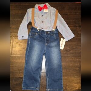 Cat & Jack Baby Boys' Christmas Candy Cane 3pc Suspender Set 0-3 Months Outfit